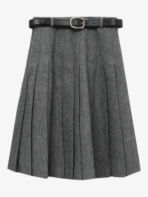 Self-Portrait pleated belted midi skirt