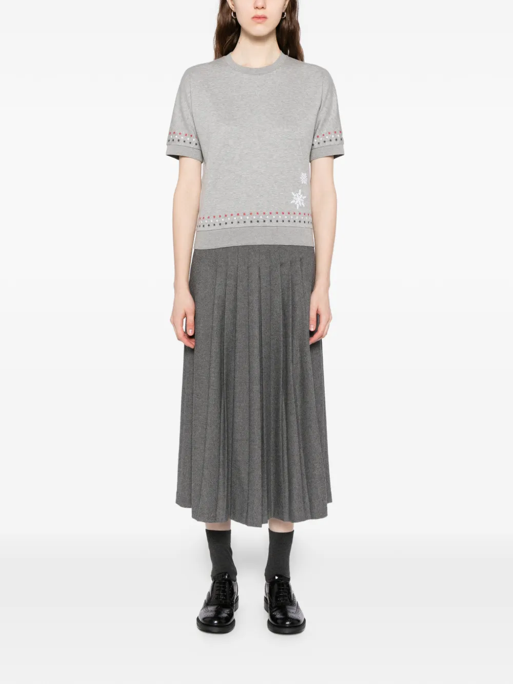  Thom Browne Snowflake-embroidered Cotton T-shirt - Grey 