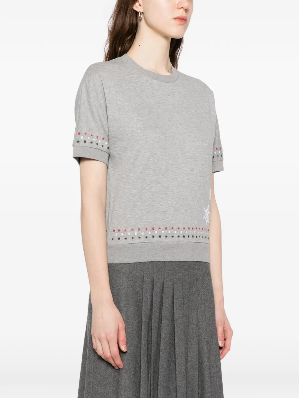  Thom Browne Snowflake-embroidered Cotton T-shirt - Grey 