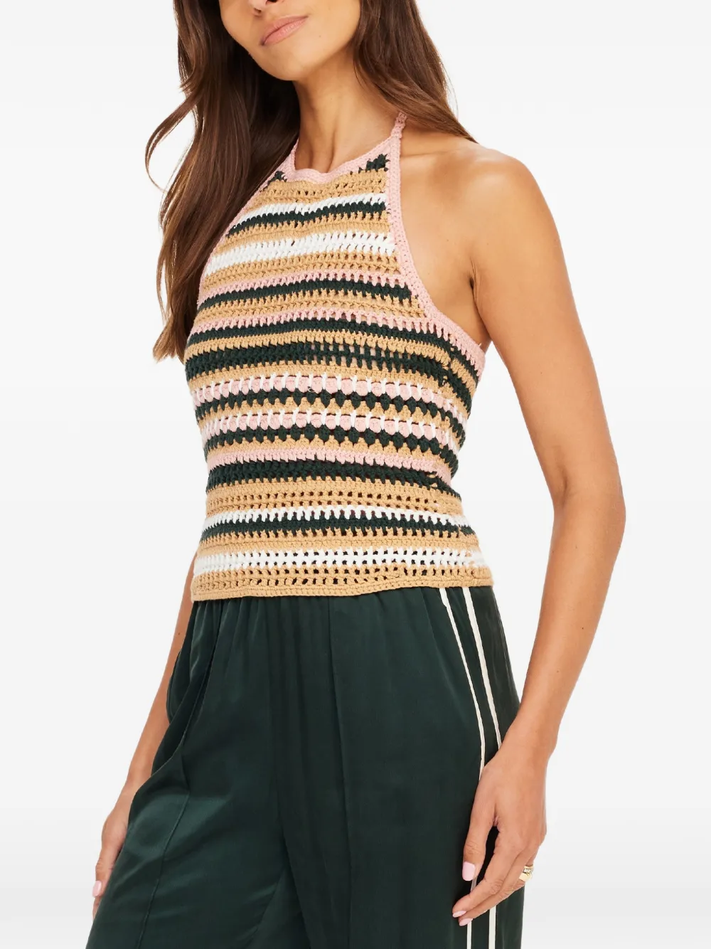  The Upside Bohemia Sal Crochet Striped Halter-neck Top - Neutrals 