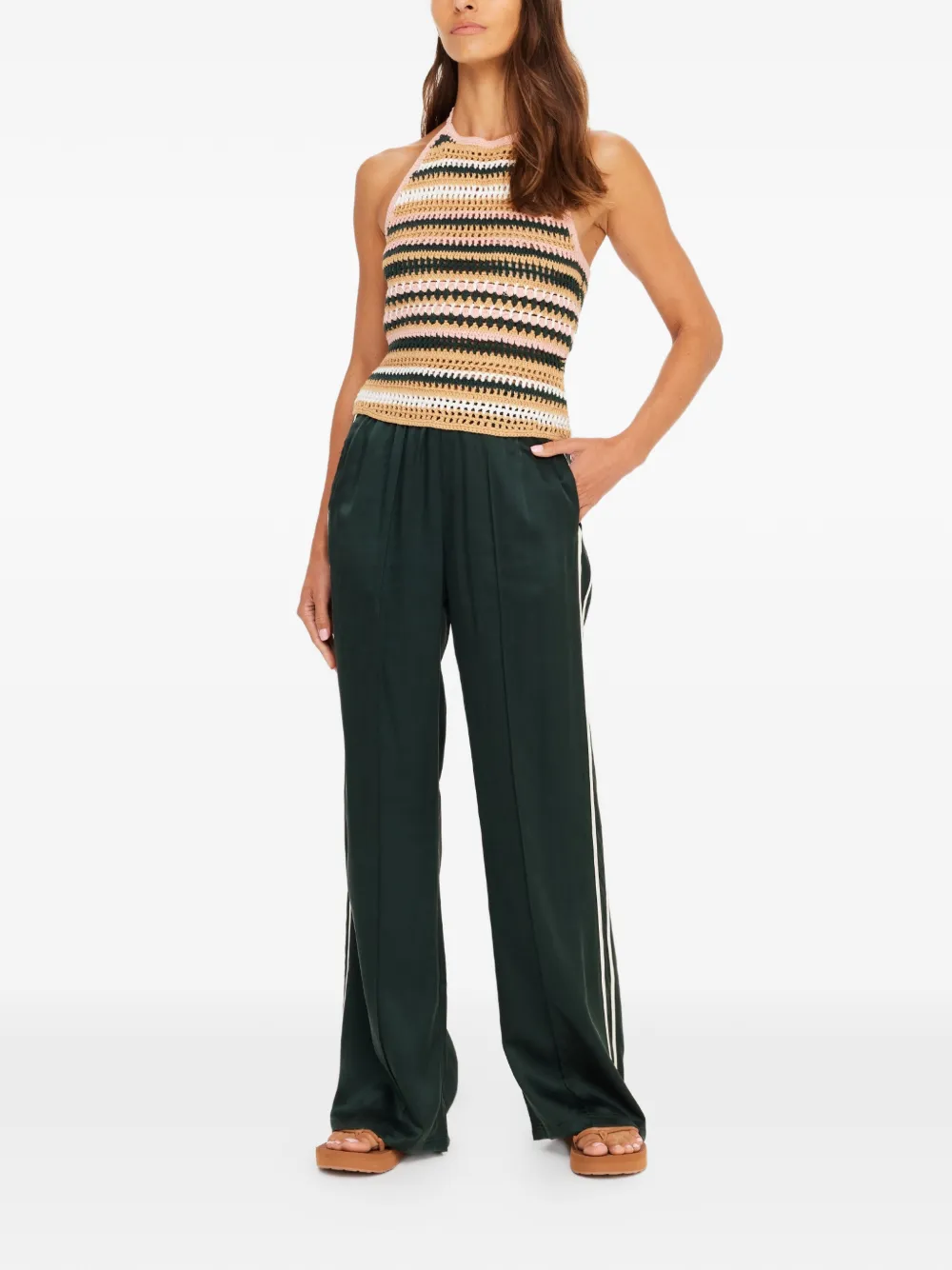  The Upside Bohemia Sal Crochet Striped Halter-neck Top - Neutrals 
