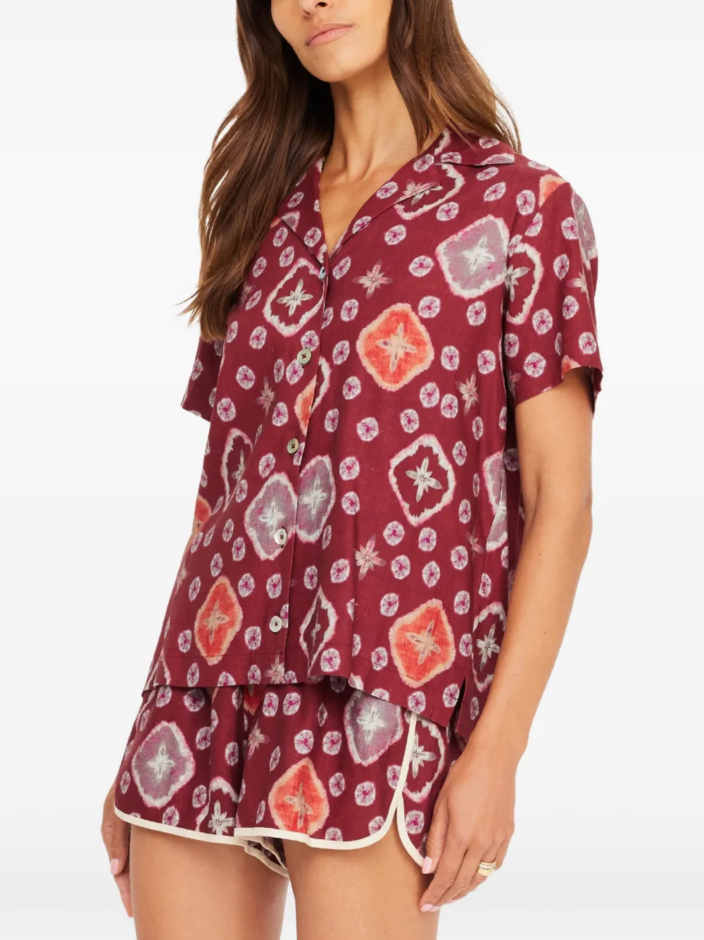 The Upside Miri Andie blouse met patroon en korte mouwen Bruin