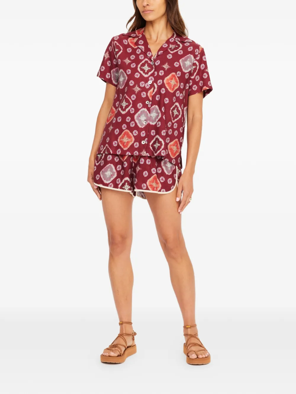The Upside Miri Andie blouse met patroon en korte mouwen Bruin