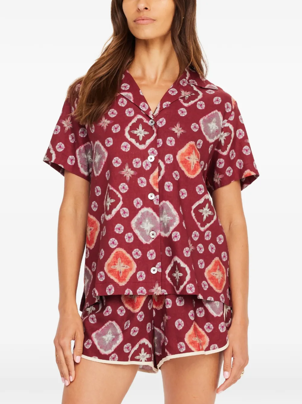The Upside Miri Andie blouse met patroon en korte mouwen Bruin