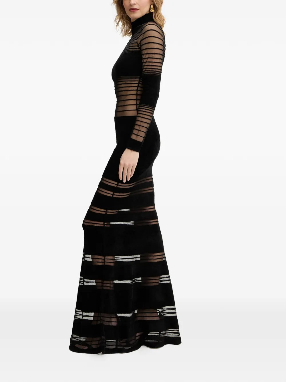 Retrofete Johanne gestreepte maxi-jurk Zwart
