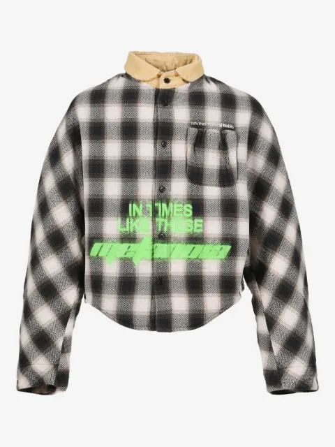 RRR123 check-pattern corduroy-collar shirt