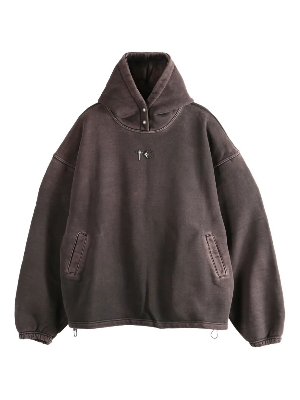 THUG CLUB Devil Peace Patch drawstring hoodie | Brown | Image 1
