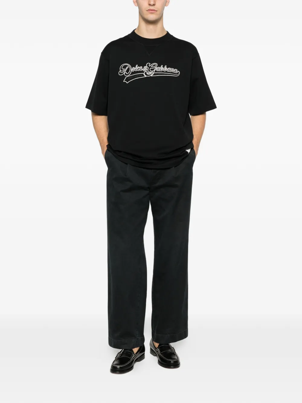 Dolce & Gabbana logo-embroidered T-shirt - Zwart