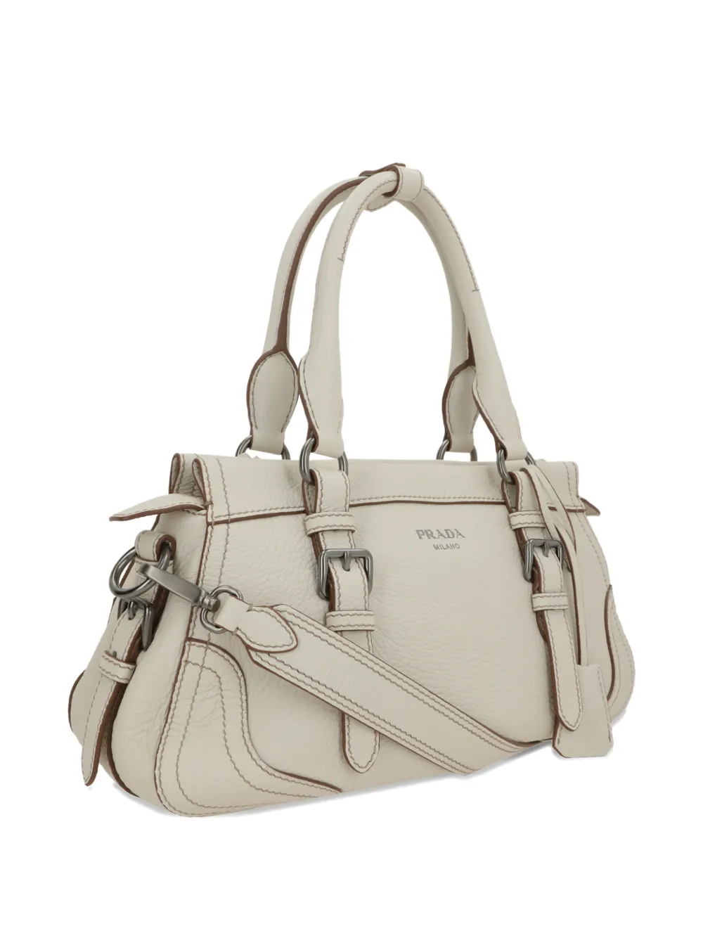 Prada buckle deer leather tote bag - Beige