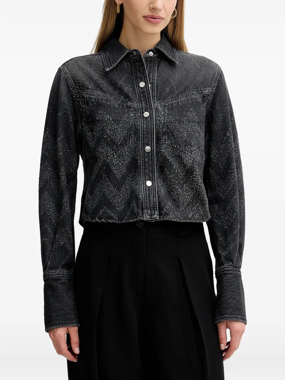 BOSS crystal-embellished denim shirt - Nero