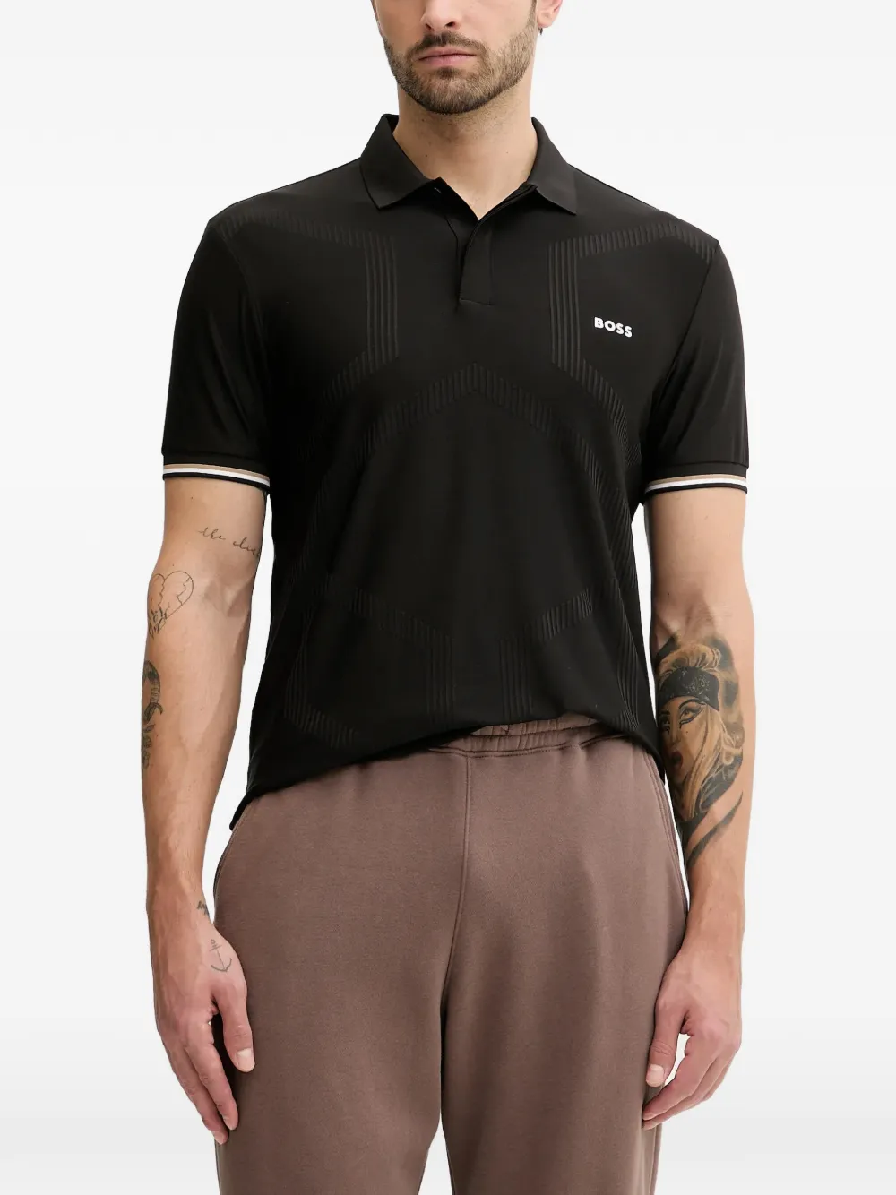 BOSS stripe-detail polo shirt - Nero