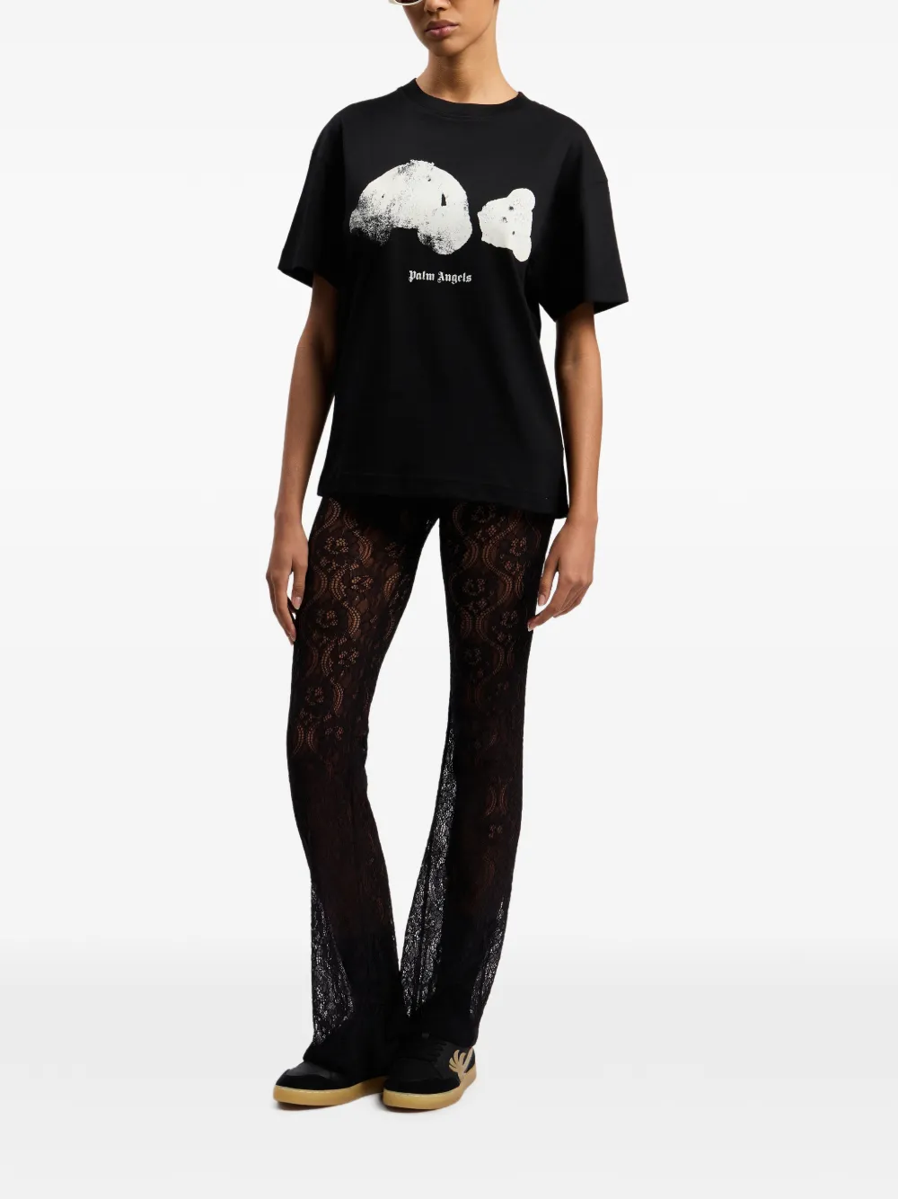 Palm Angels Spray Broken Bear T-shirt Zwart