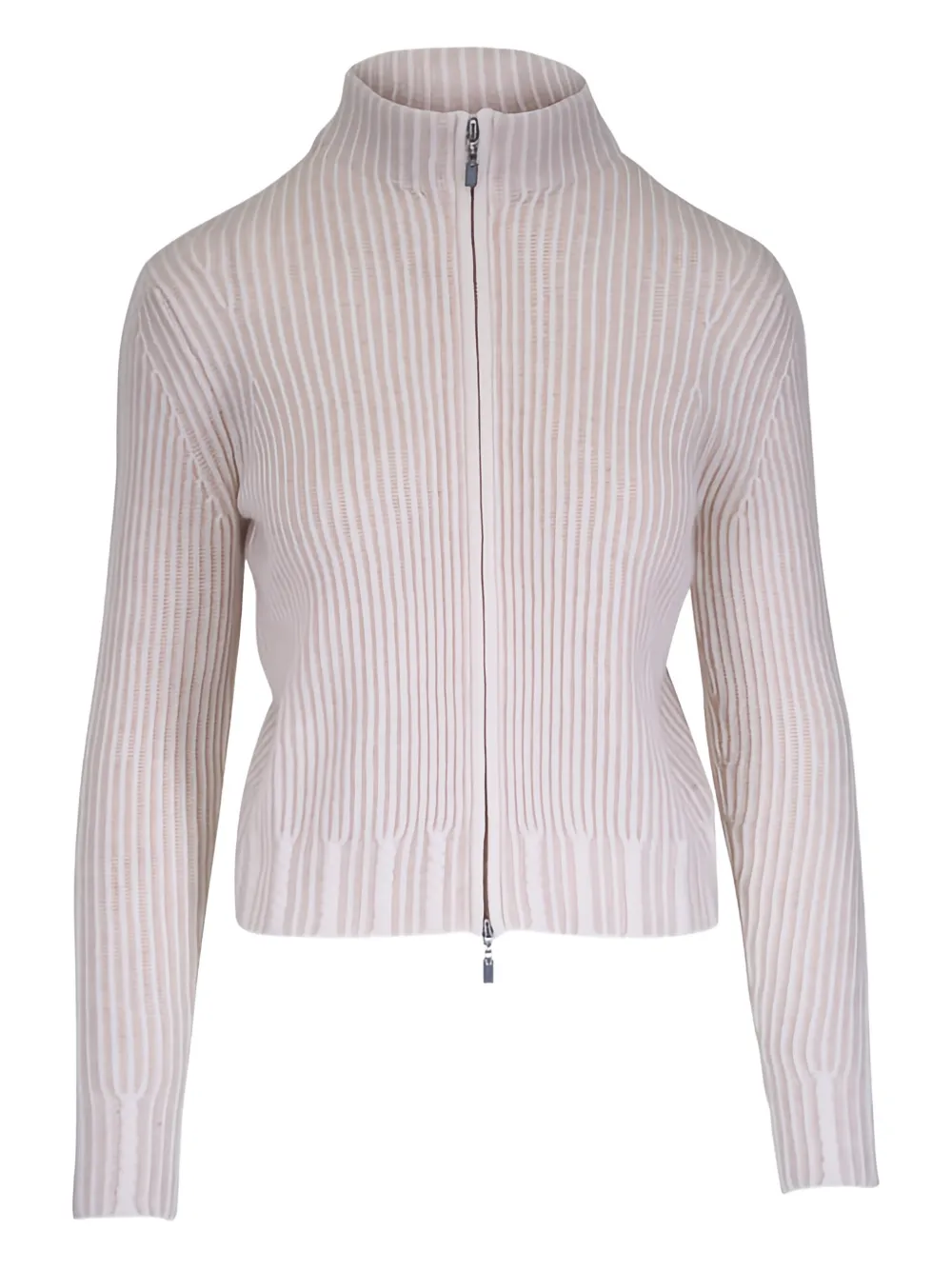 Kinross Cashmere zip-up ribbed cardigan - Nude