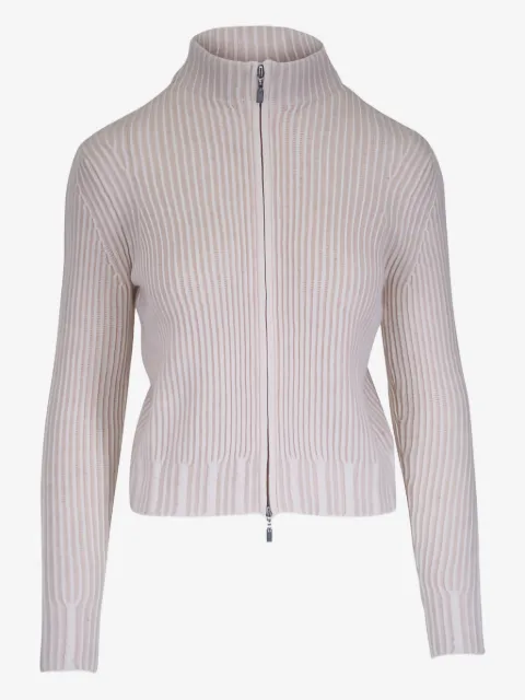 Kinross Cashmere zip-up ribbed cardigan