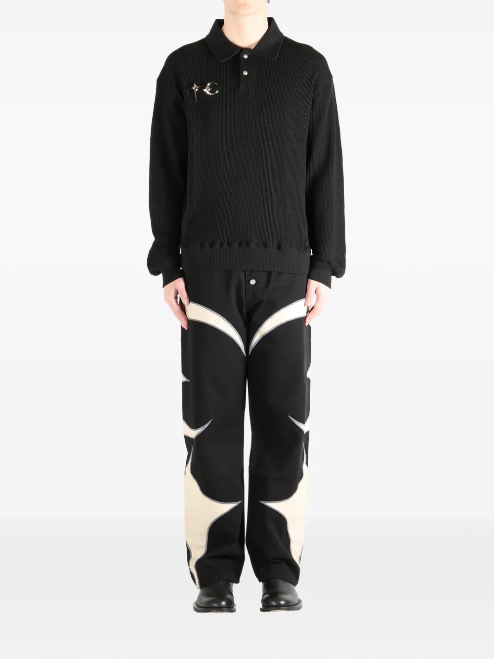 THUG CLUB waffle pin polo shirt - Zwart