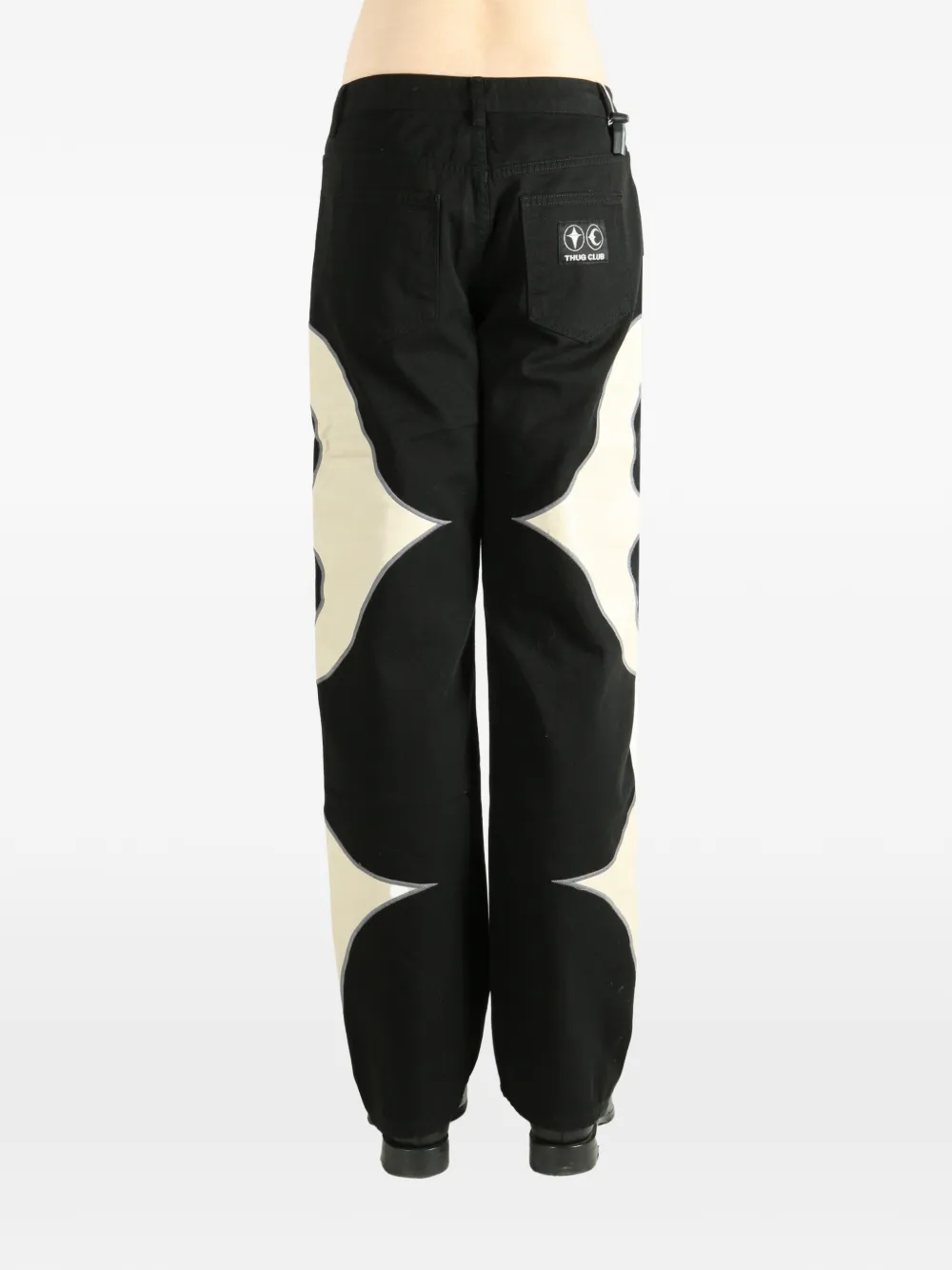 THUG CLUB Crescent jeans met leren vlakken Zwart
