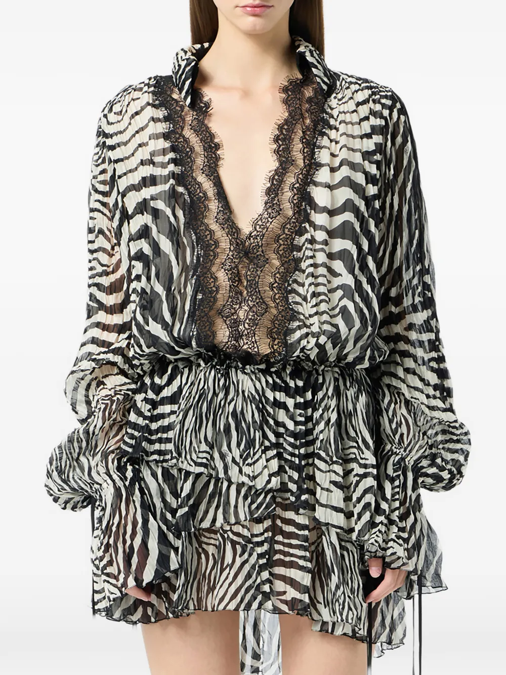 Lace-Trim Zebra-Print Mini Dress