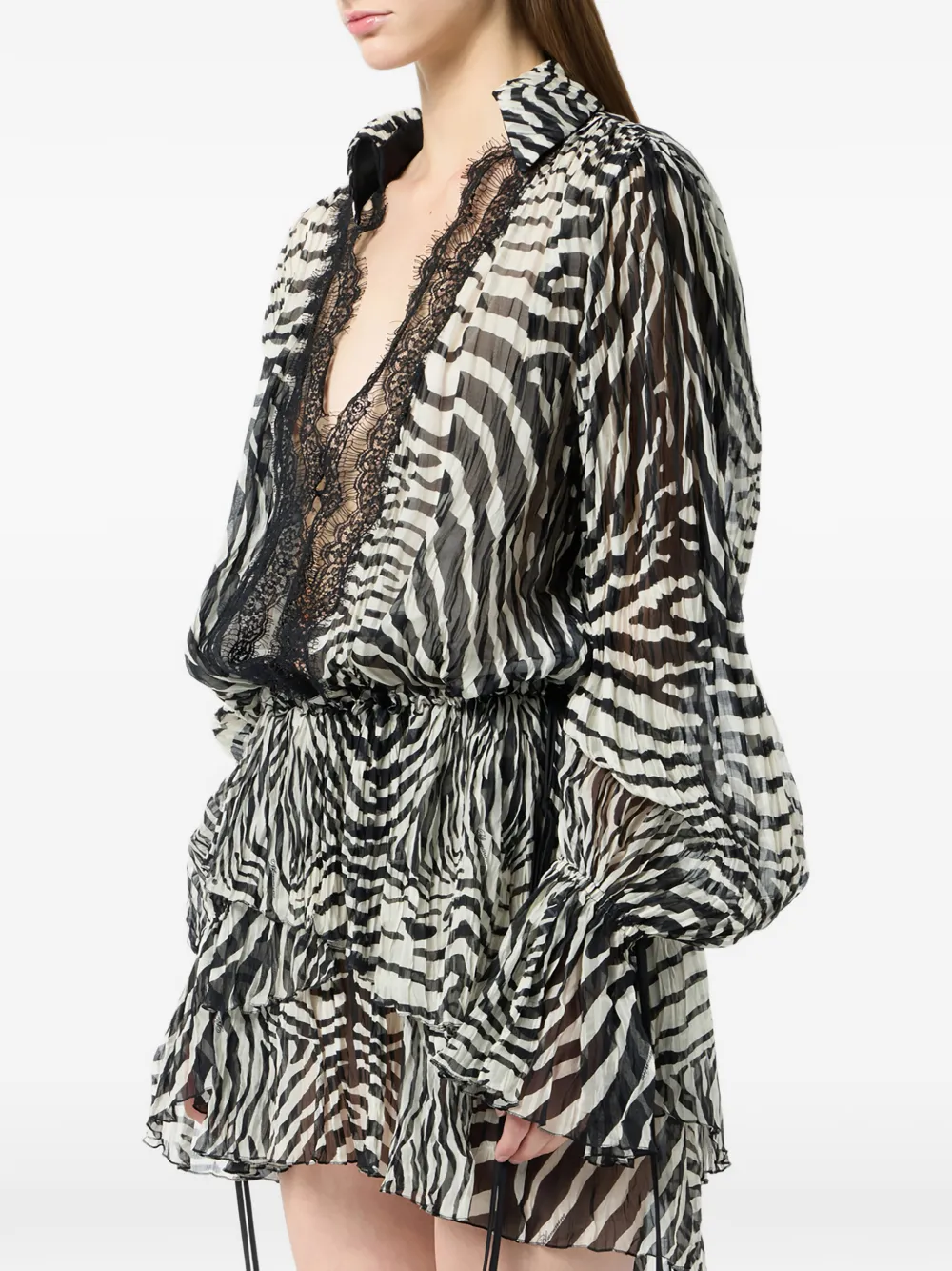 Lace-Trim Zebra-Print Mini Dress