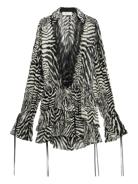 Blumarine lace-trim zebra-print mini dress