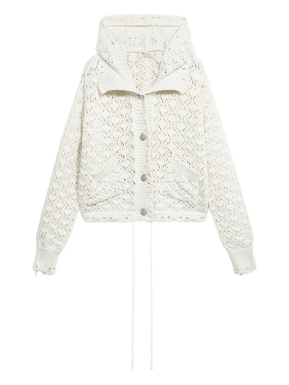 Blumarine lace-stitch hooded cardigan - White