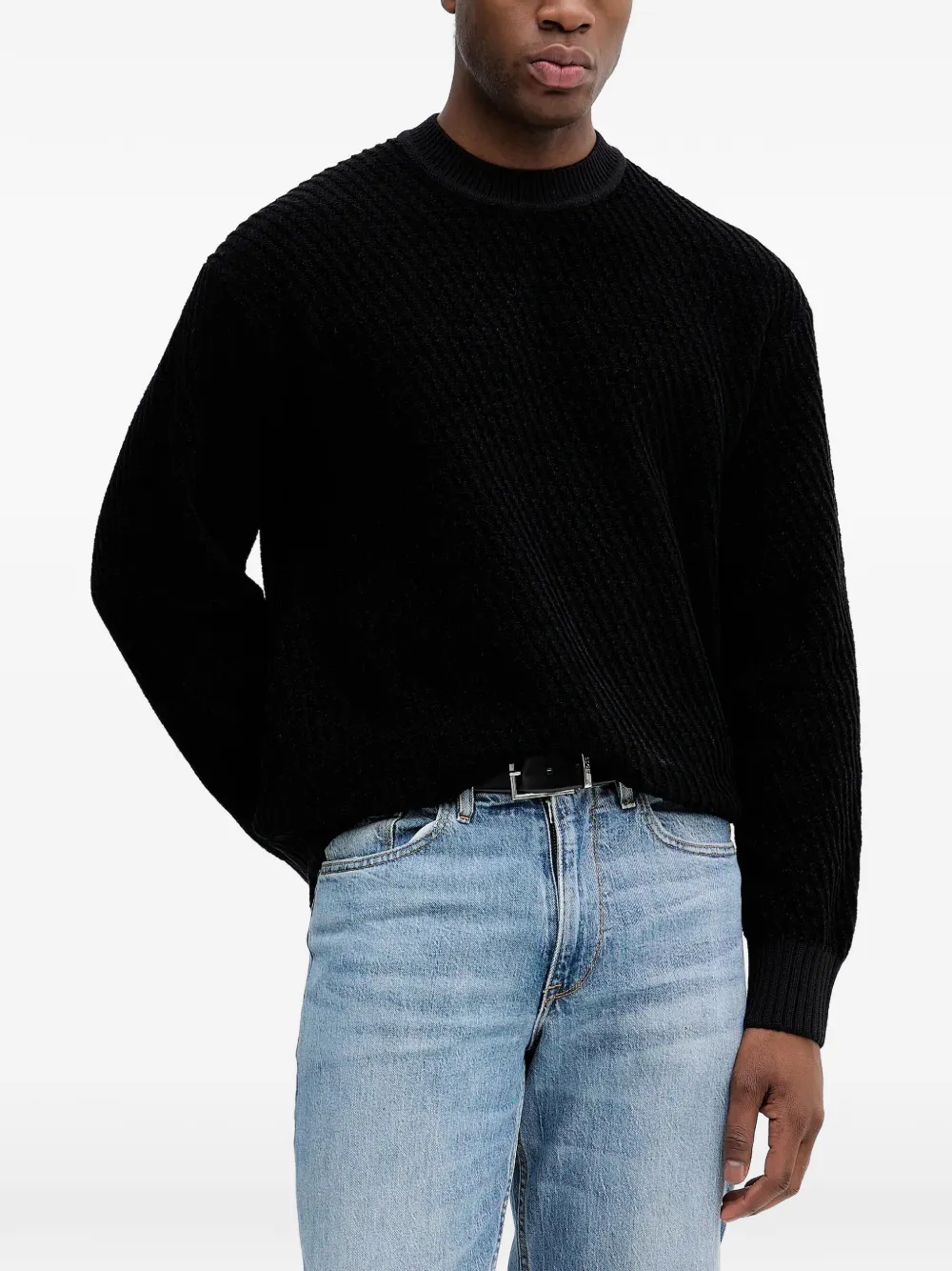 BOSS crew-neck textured sweater - Schwarz