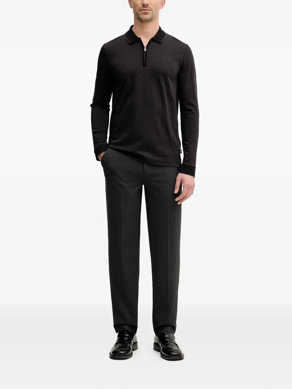 BOSS zipped polo shirt - Zwart