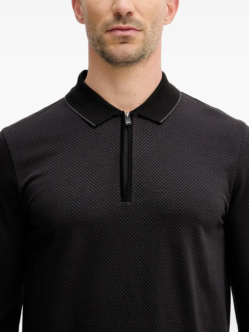 BOSS Poloshirt met rits Zwart