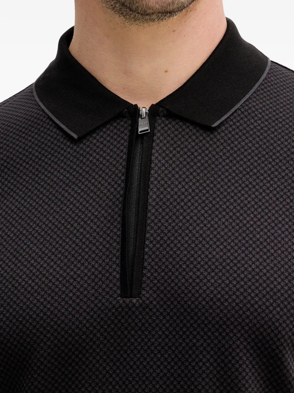 BOSS Poloshirt met rits Zwart
