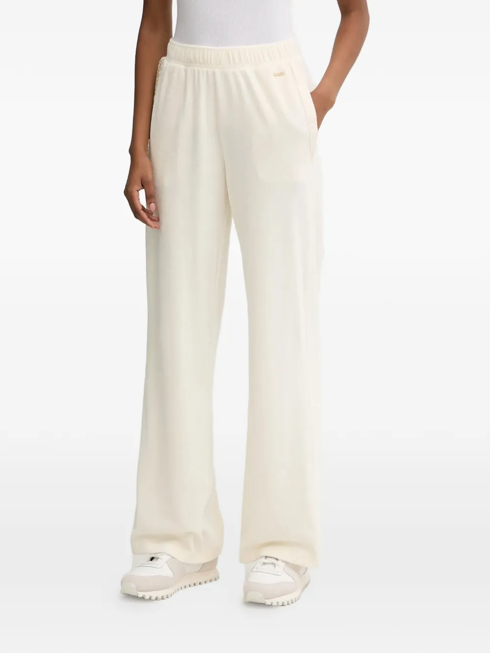 BOSS logo-plaque velvet track pants - Bianco