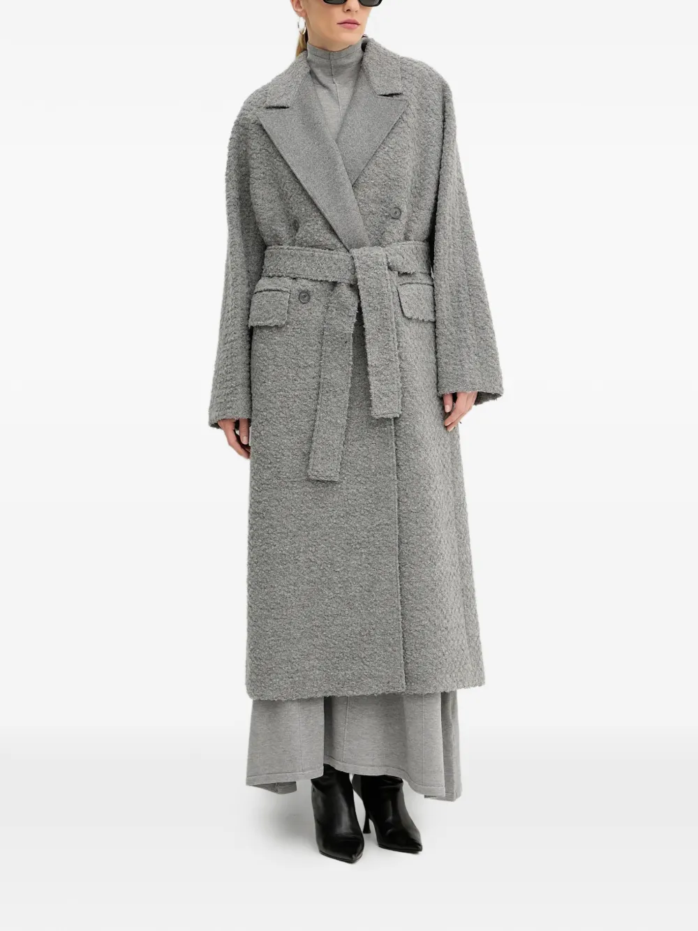 BOSS bouclé belted coat - Grey