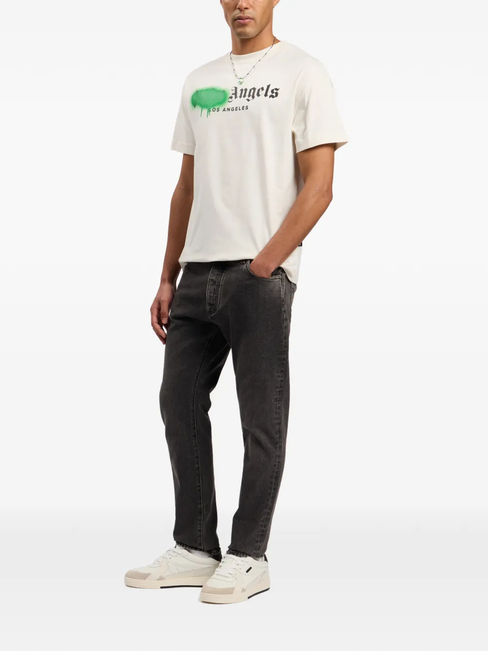 Palm Angels Spray City Los Angeles T-shirt met logo Beige
