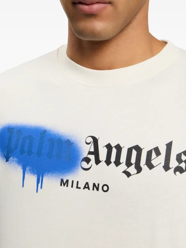 Palm Angels Spray City Milan Dripping Logo T-shirt | Neutrals