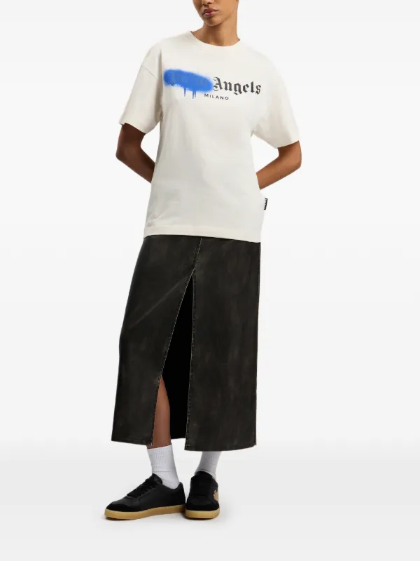 Palm Angels Spray City Milan Dripping Logo T-shirt | Neutrals
