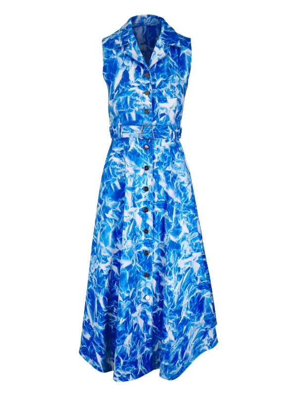Akris Belted Collared Midi Dress | Blue | FARFETCH UZ