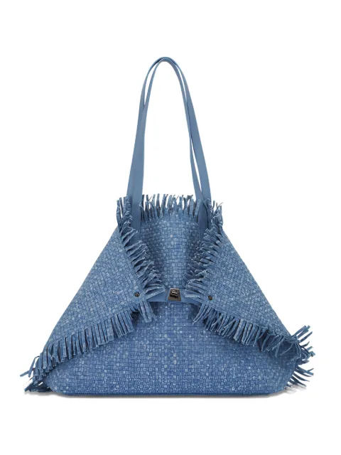 Akris medium fringed-edges woven tote bag 