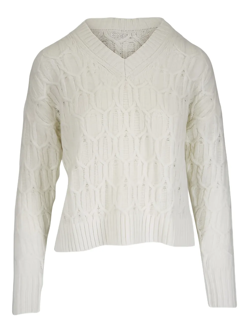 Kinross Cashmere v-neck cable knit sweater - Toni neutri