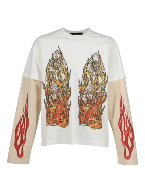 Who Decides War flame print layered T-shirt