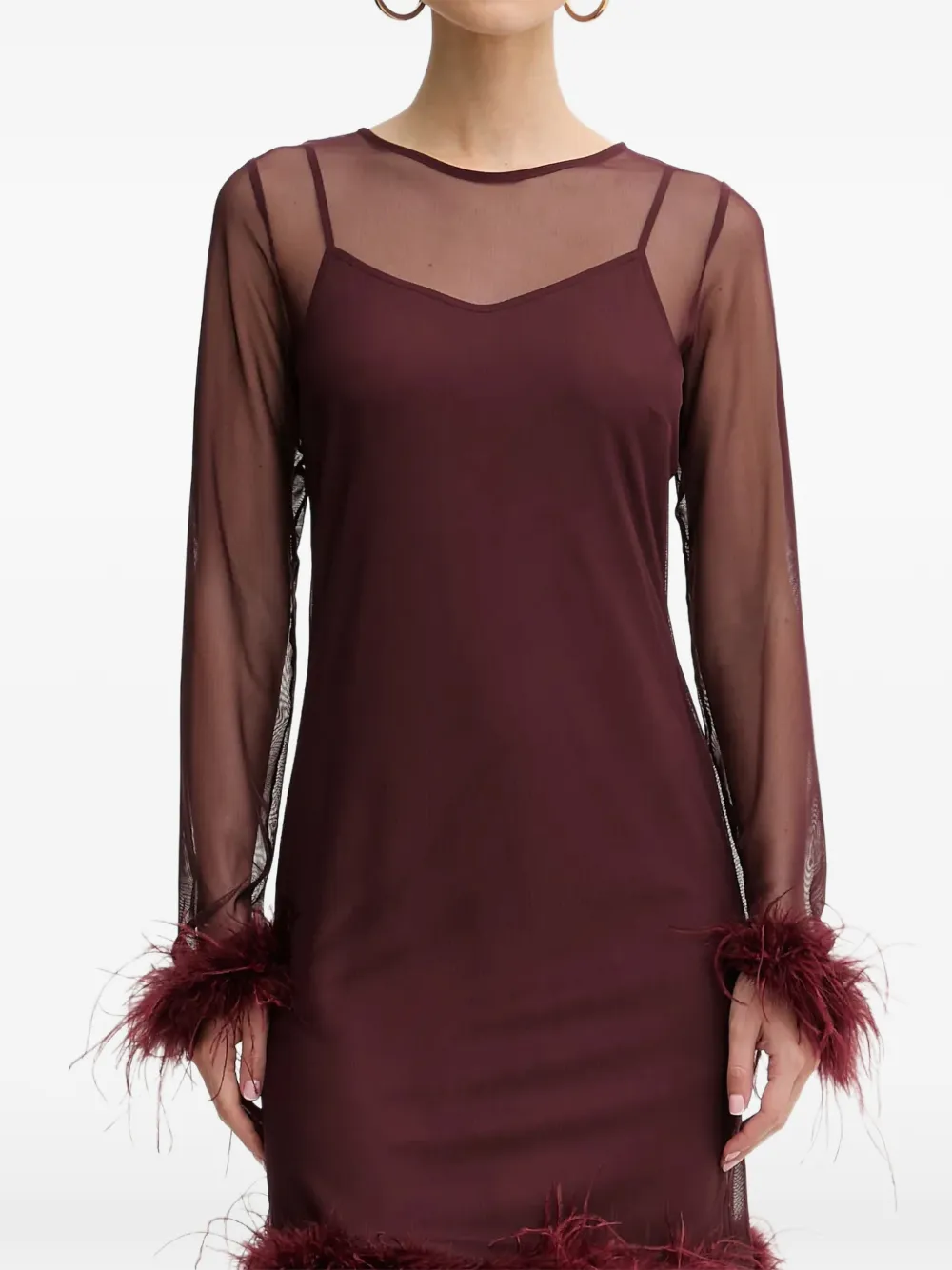 NEVER FULLY DRESSED feather-trim mini dress - Rot