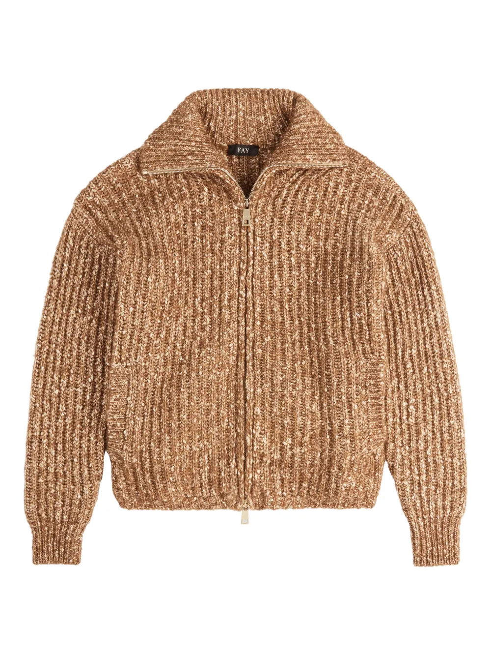 Fay ribbed zip-up cardigan - Marrone