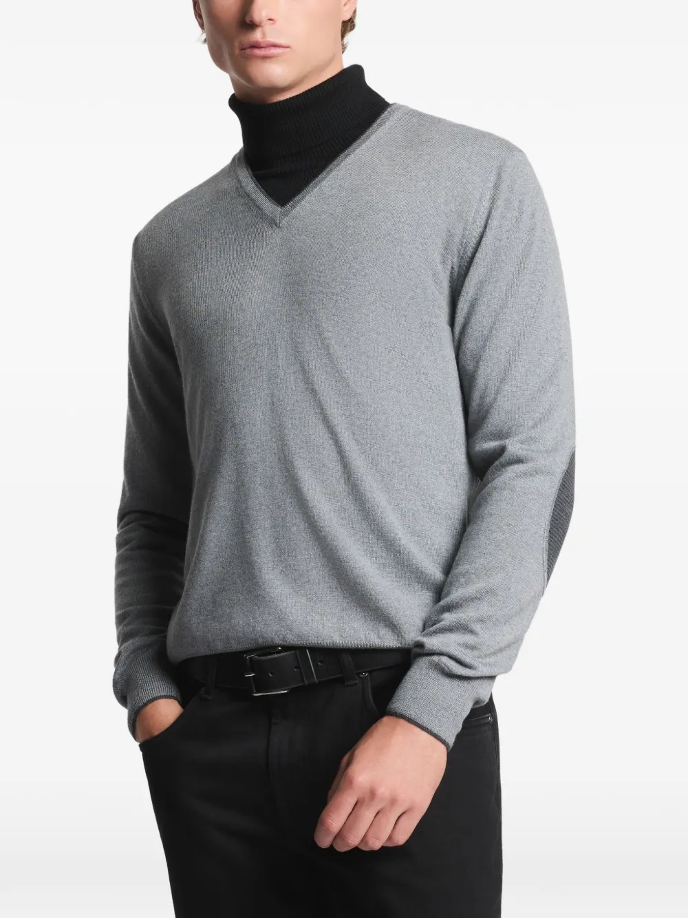  Fay V-neck Elbow-patch Sweater - Grey 