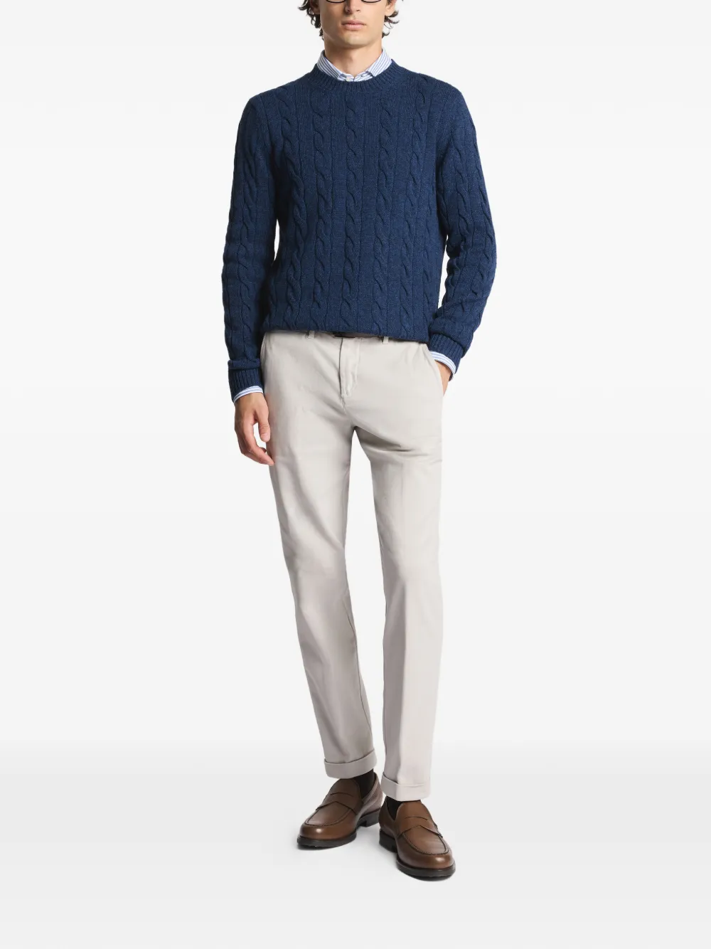 Fay braided crew-neck sweater - Blauw