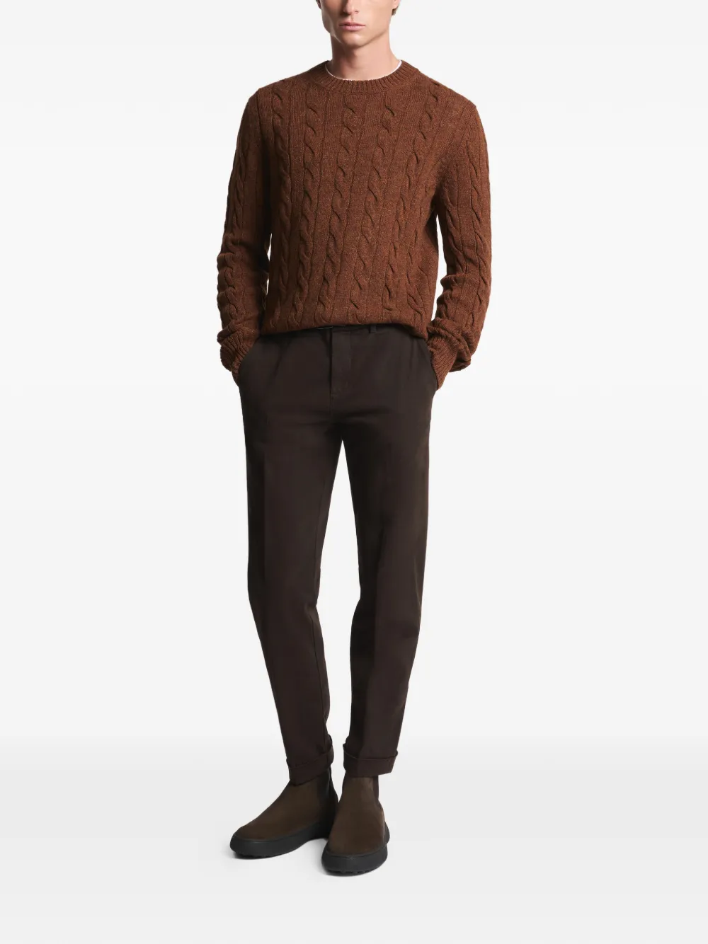 Fay cable-knit crew-neck sweater - Bruin