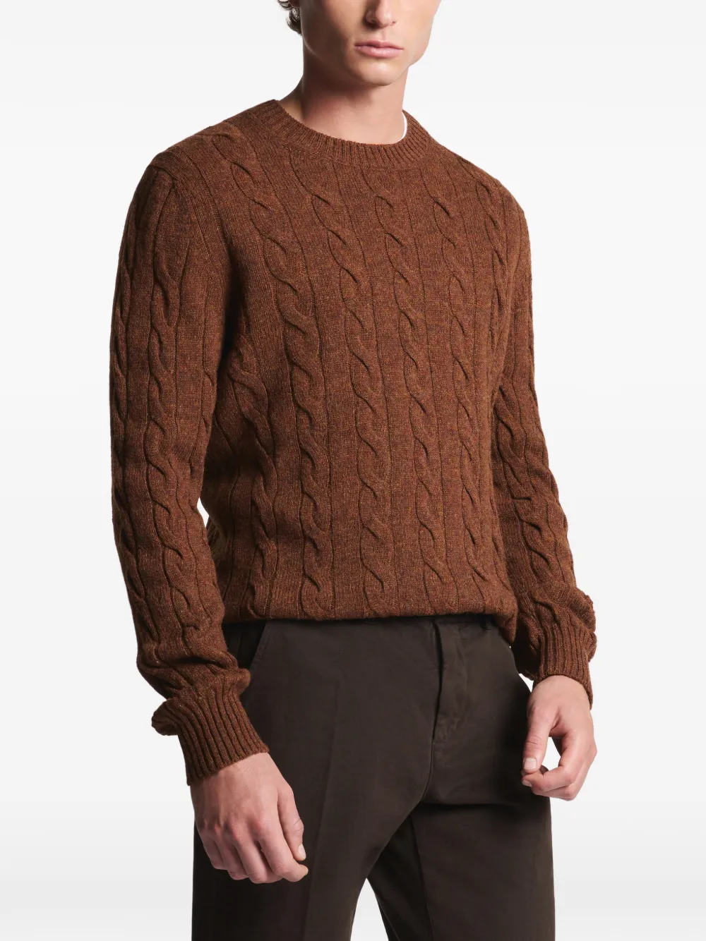  Fay Cable-knit Crew-neck Sweater - Brown 