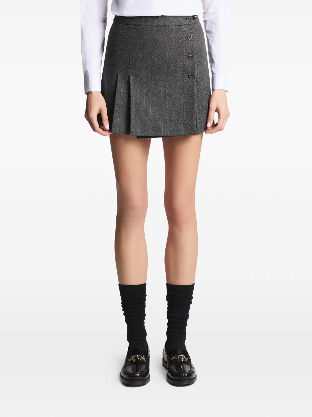  Fay Buttoned Pleated Mini Skirt - Grey 