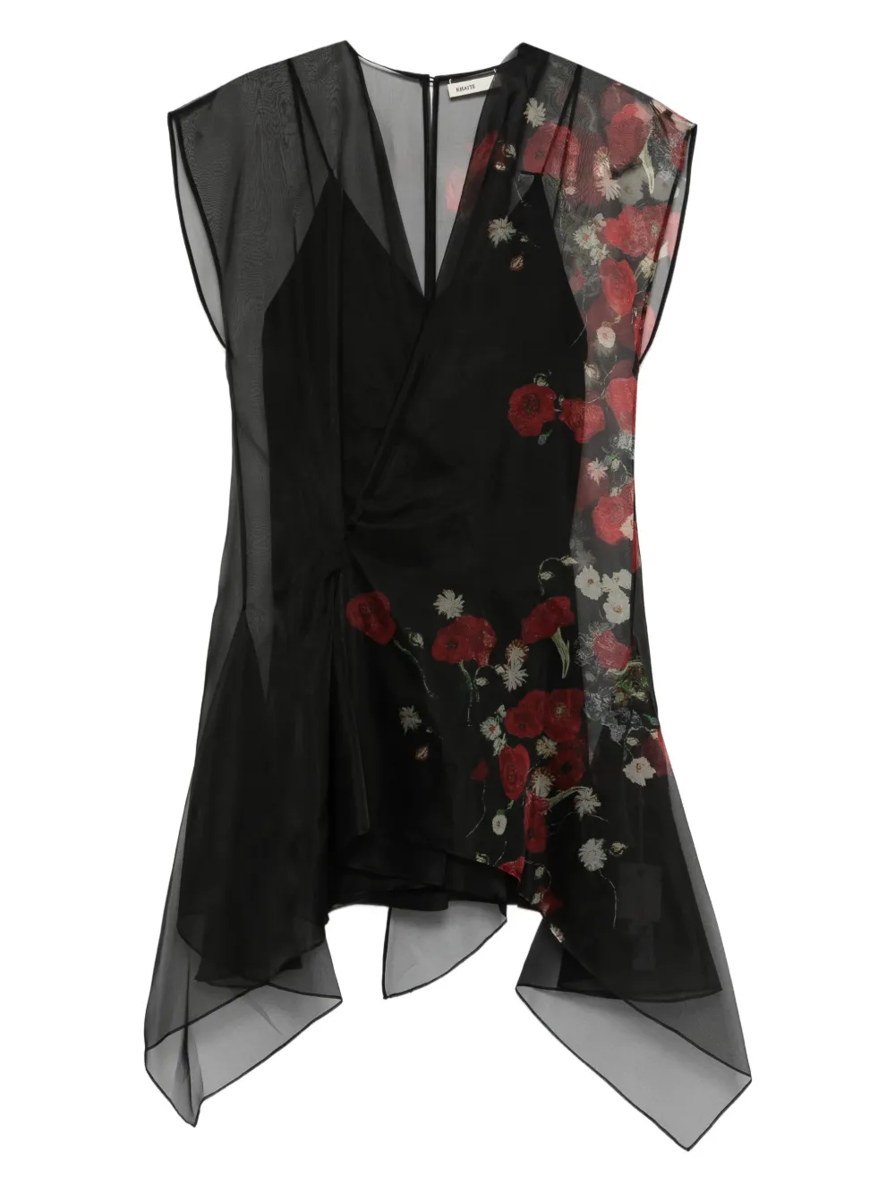KHAITE floral-print V-neck mini dress - Black