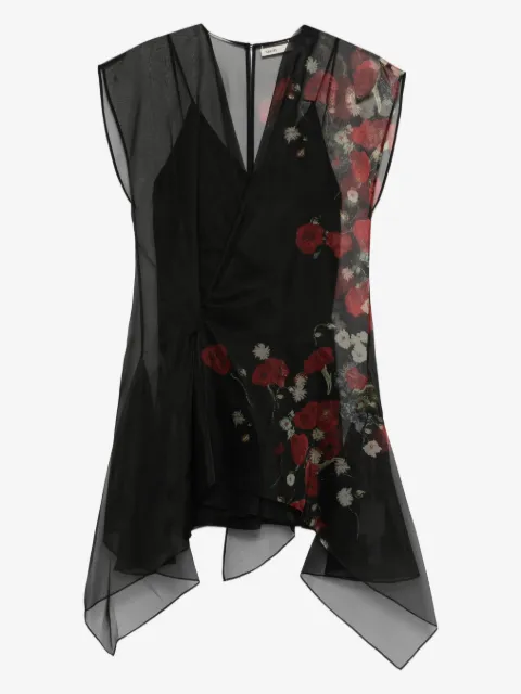 KHAITE Vestido curto com gola V e estampa floral