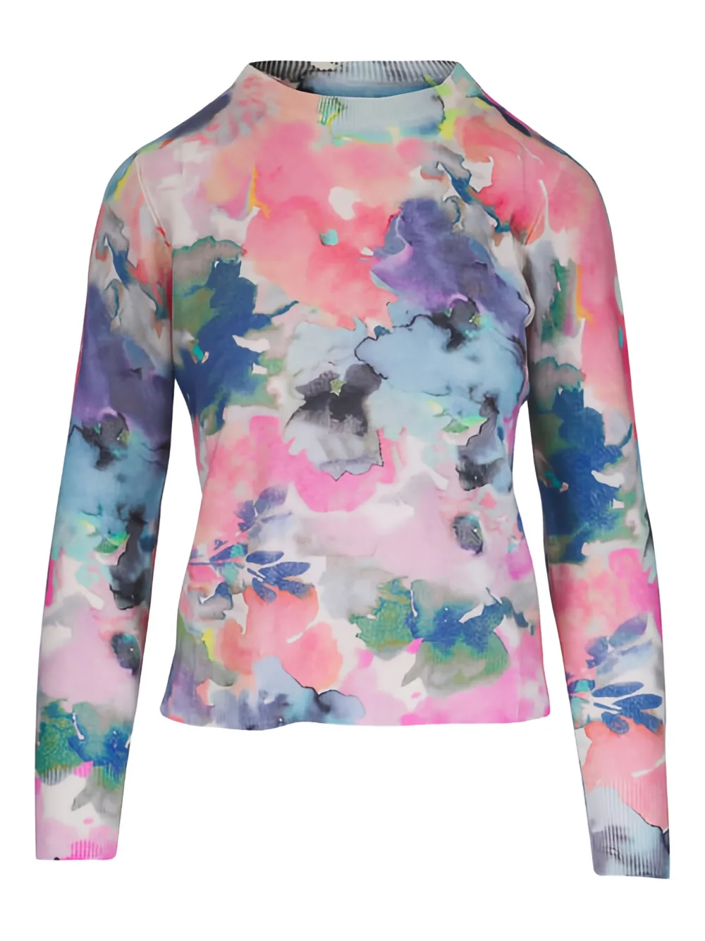 Kinross Cashmere floral long-sleeve top - Rosa