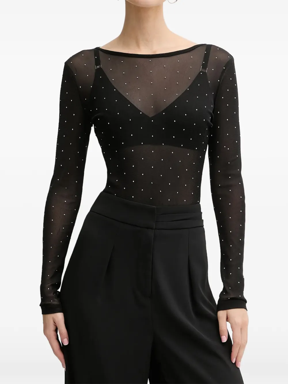 NEVER FULLY DRESSED embellished long-sleeved top - Nero