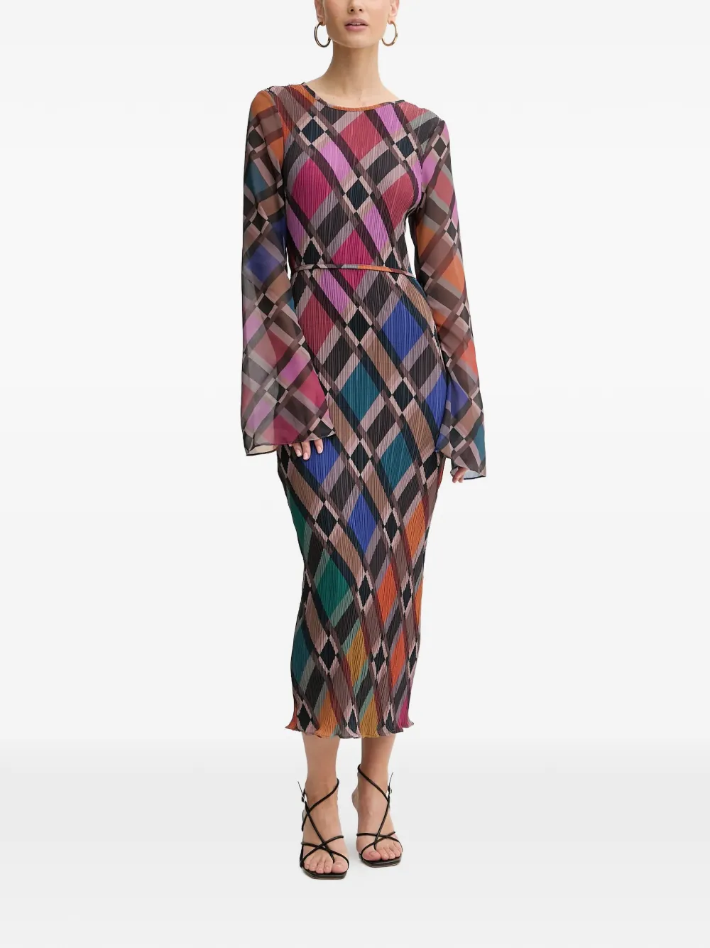 NEVER FULLY DRESSED flared-sleeve midi dress - Zwart