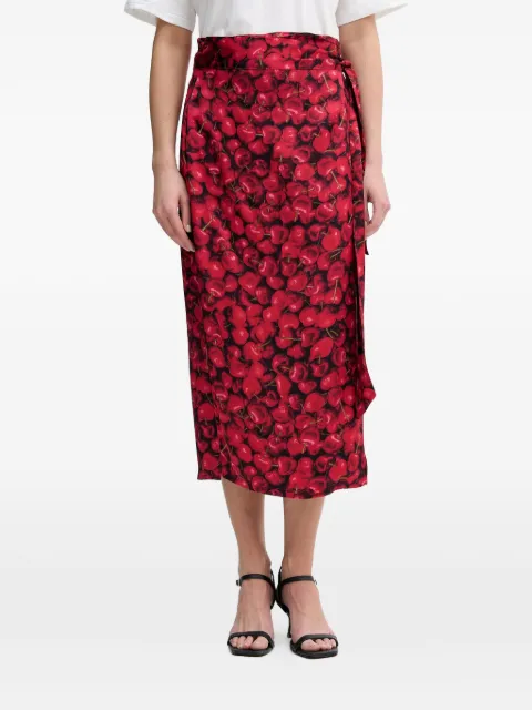 NEVER FULLY DRESSED cherry-print wrap midi skirt